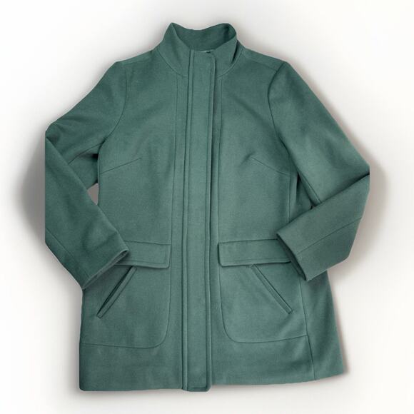 J Jill Womens Mock Neck Zip Front Coat M Green Utility Military Chore Jacket - Picture 2 of 11